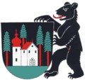 grosses Wappen von Waldstatt mit Bär als Schildhalter
